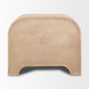 View of the solid wood back panel on the Sorina accent cabinet
