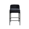 Front view of the Sorte counter stool in black textured fabric with a minimalist black metal frame