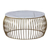 Three-quarter perspective highlighting the reflective gold finish of the vertical wire base