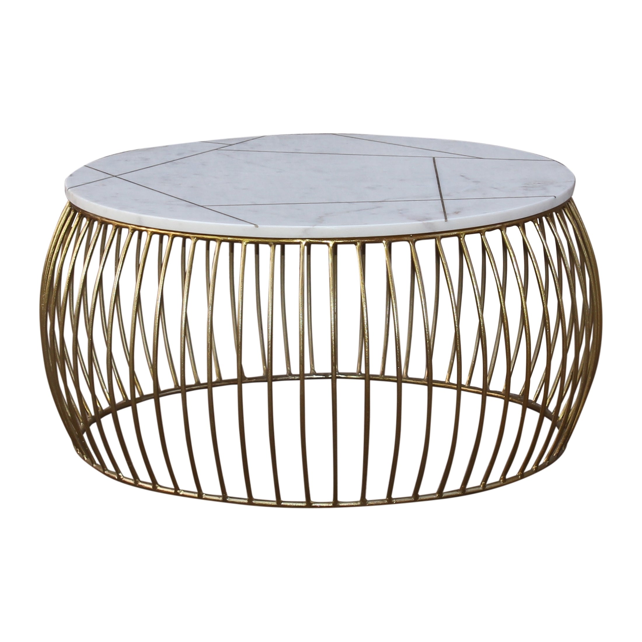 Three-quarter perspective highlighting the reflective gold finish of the vertical wire base