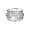 Black and white technical wireframe illustration showing the structural design of the birdcage base