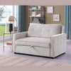 Lifestyle view of the Sova pull out loveseat styled in a modern living room with a gold floor lamp