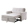 Sova pull out loveseat in light grey fabric with the sleeper bed mechanism fully extended