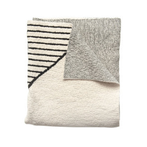 Cotton Knit Throw w/ Pattern, Cream & Black