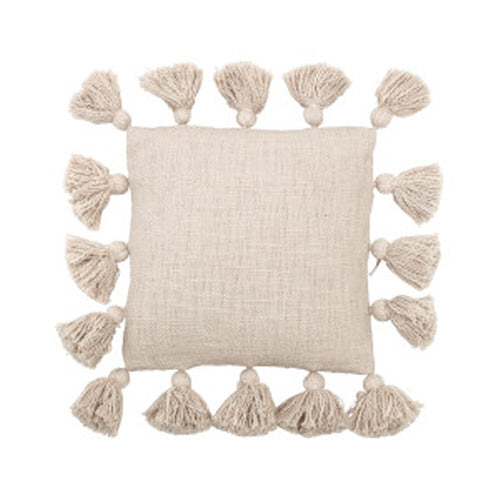 12" Square Cotton Pillow w/ Tassels, Cream Color