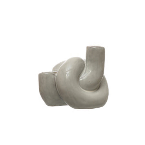 4-3/4"L x 4-1/4"W x 4"H Stoneware Double Taper Holder, Reactive Glaze, White (Each One Will Vary)