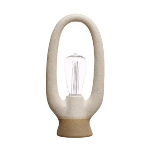 5-3/4"L x 3-3/4"W x 12-1/2"H Stoneware LED Table Lamp, Reactive Glaze, White & Brown (Requires 2-AAA Batteries) (Each One Will Vary)