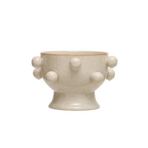 Stoneware Planter w/ Orbs, Reactive Glaze, Cream Color Speckled (Holds 8" Pot)