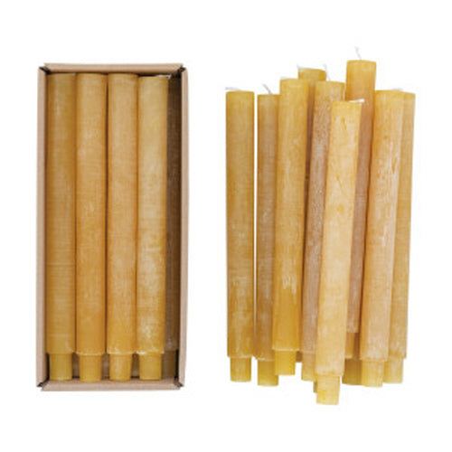 10"H Unscented Taper Candles In Box, Powder Finish, Honey Color, Set of 12 (Approximate Burn Time 13 Hours)
