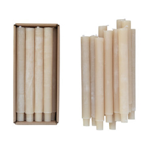 10"H Unscented Taper Candles In Box, Powder Finish, Cream Color, Set of 12 (Approximate Burn Time 13 Hours)