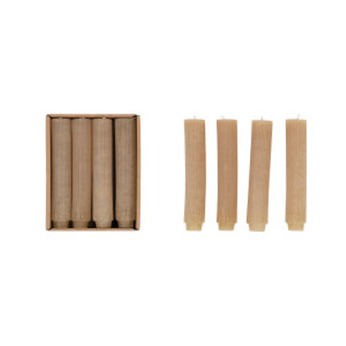 5"H Unscented Pleated Taper Candles in Box, Powder Finish, Linen Color, Set of 12 (Approximate Burn Time 5 Hours)