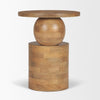 Perspective view showcasing the architectural silhouette and staggered geometric forms of the light brown wood table