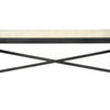 Direct front detail highlighting the architectural X-brace support and clean geometric lines of the metal base