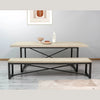 Lifestyle shot of the Starlight bench paired with a matching light oak dining table in a contemporary minimalist home