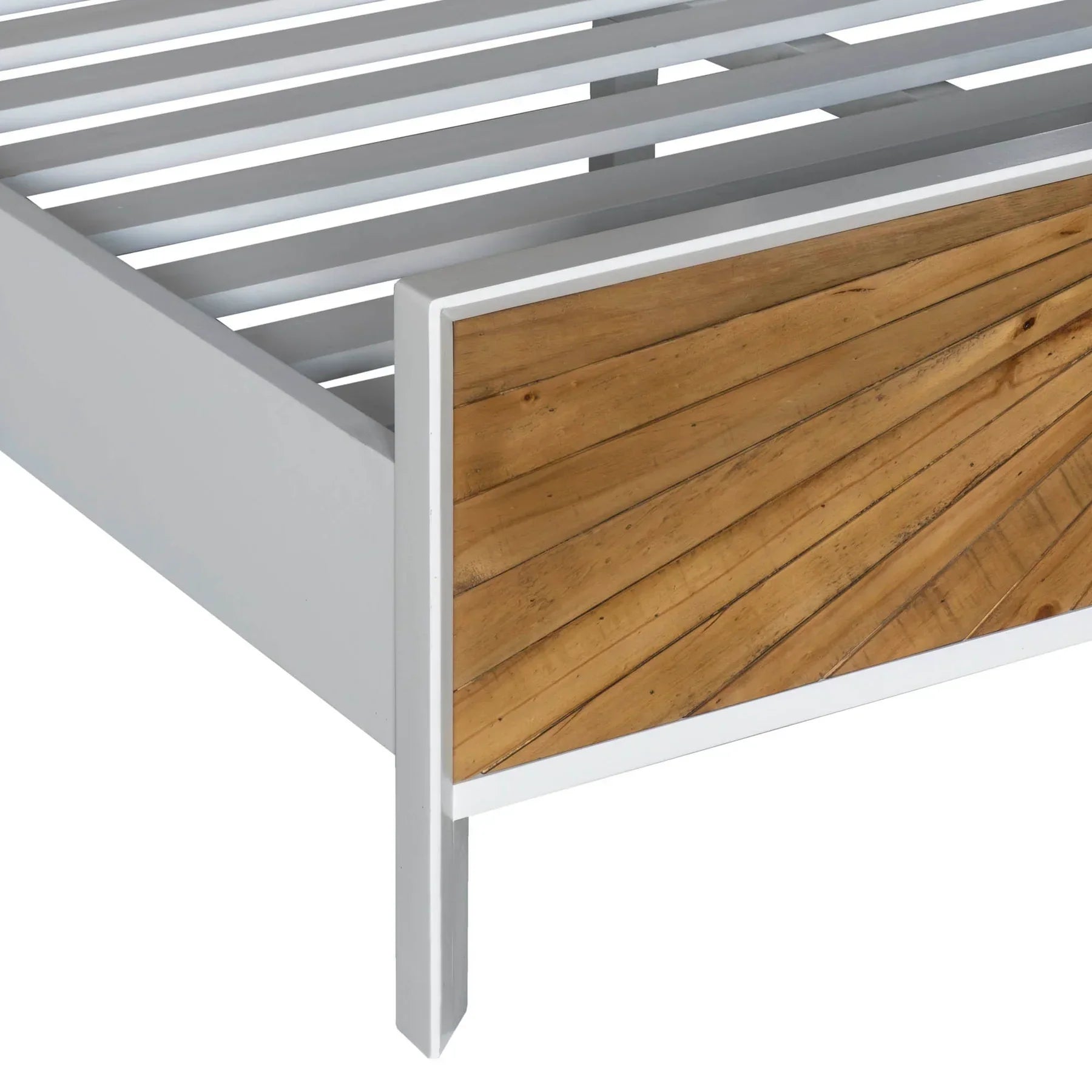 Front view of the Casablanca platform bed featuring a striking natural wood sunburst inlay on the headboard and footboard