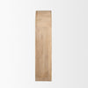 Slim side profile view of the Suri light brown wood curio cabinet