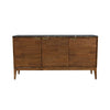 Straight-on front view highlighting the symmetrical wood grain patterns across the three storage doors and the slim gold handles