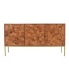 Straight-on front view showcasing the seamless symmetrical hexagonal wood patterns across the three storage doors