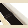 Frontal detail focusing on the perfect symmetry of the vertical slat panels and the central support