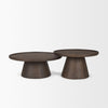 Product overview showing the large and small Takoda tables side-by-side highlighting the consistent dark wood finish