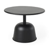 Front view of the Talulla accent table featuring a wide circular top and a bell-shaped pedestal base in a sleek matte black metal finish
