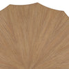 Top-down view showcasing the intricate sunburst wood veneer pattern on the circular Tamsin tabletop