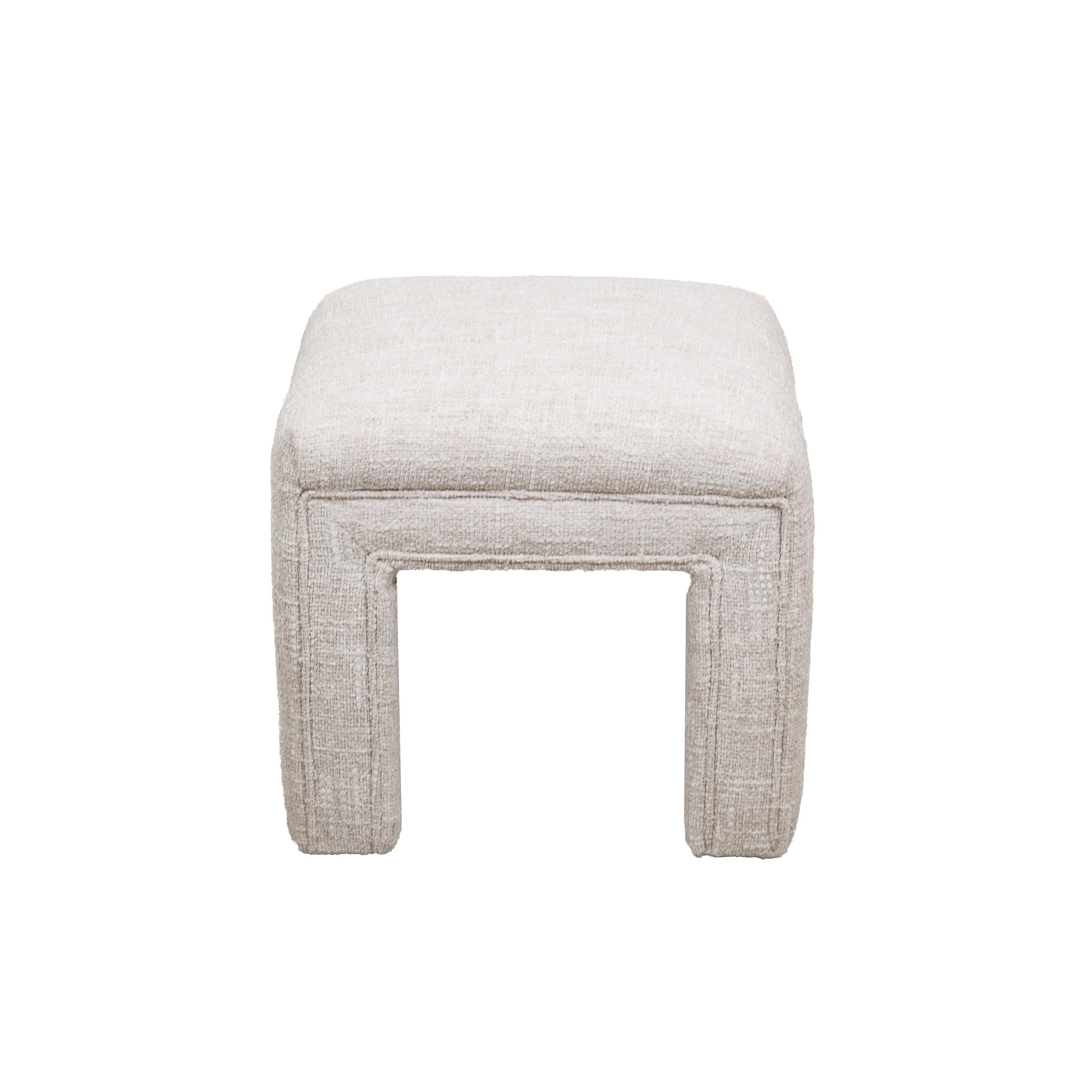 Tera small upholstered bench in cream textured fabric with waterfall edges