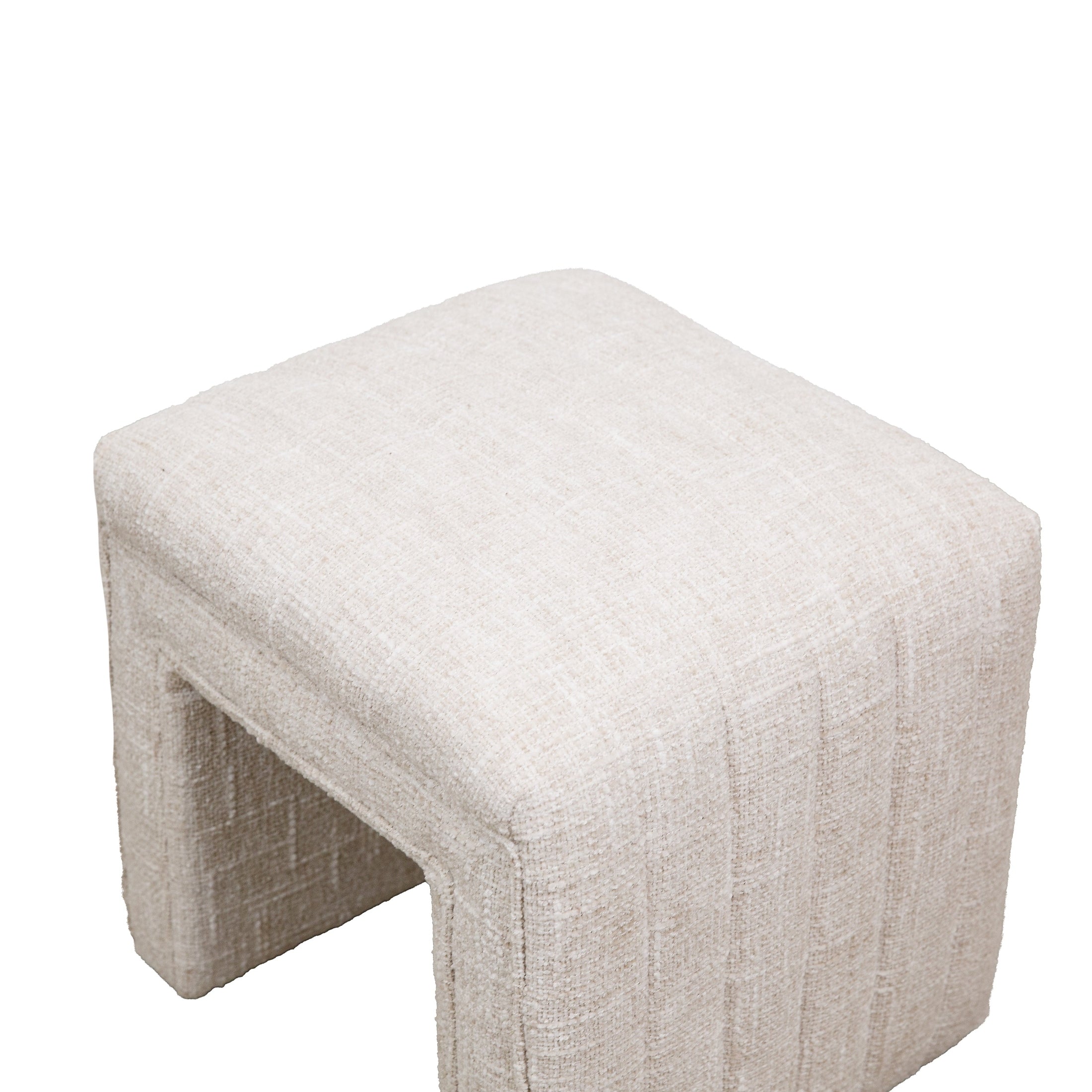 Tera small upholstered bench in cream textured fabric with waterfall edges