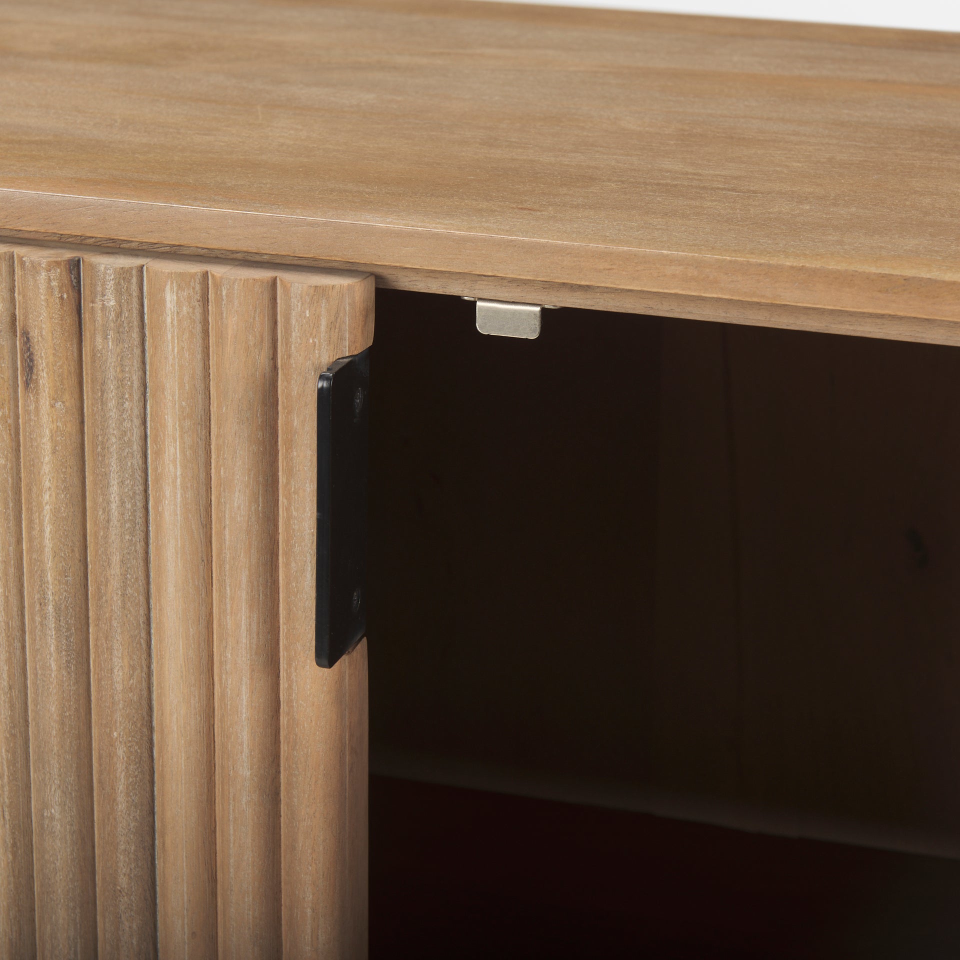 Terra light brown wood fluted sideboard front view with curved ends