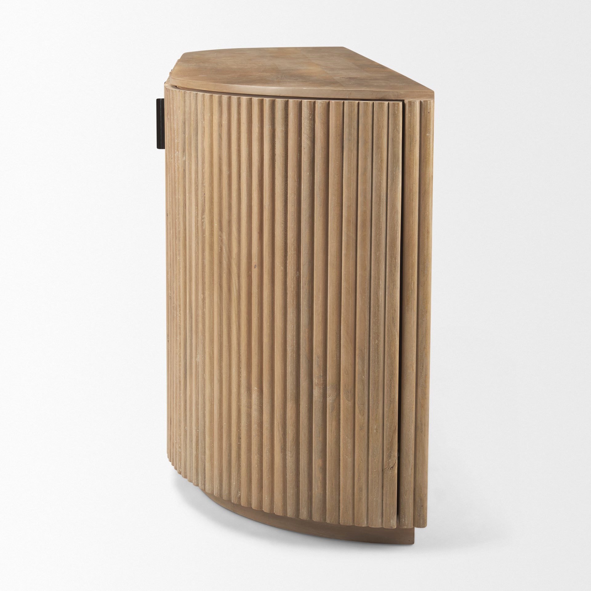 Terra light brown wood fluted sideboard front view with curved ends