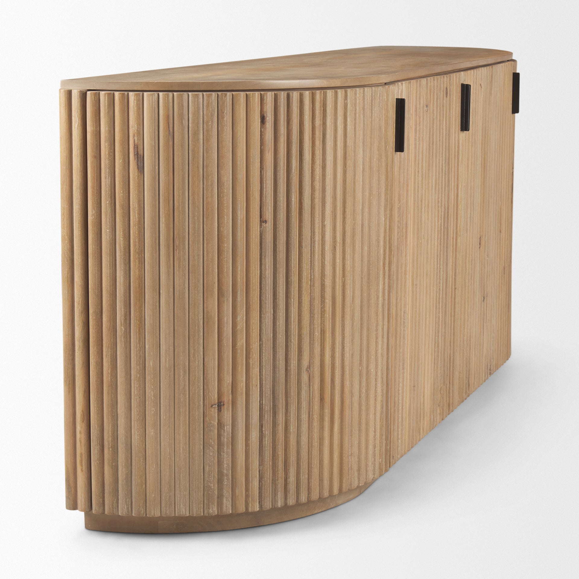 Terra light brown wood fluted sideboard front view with curved ends