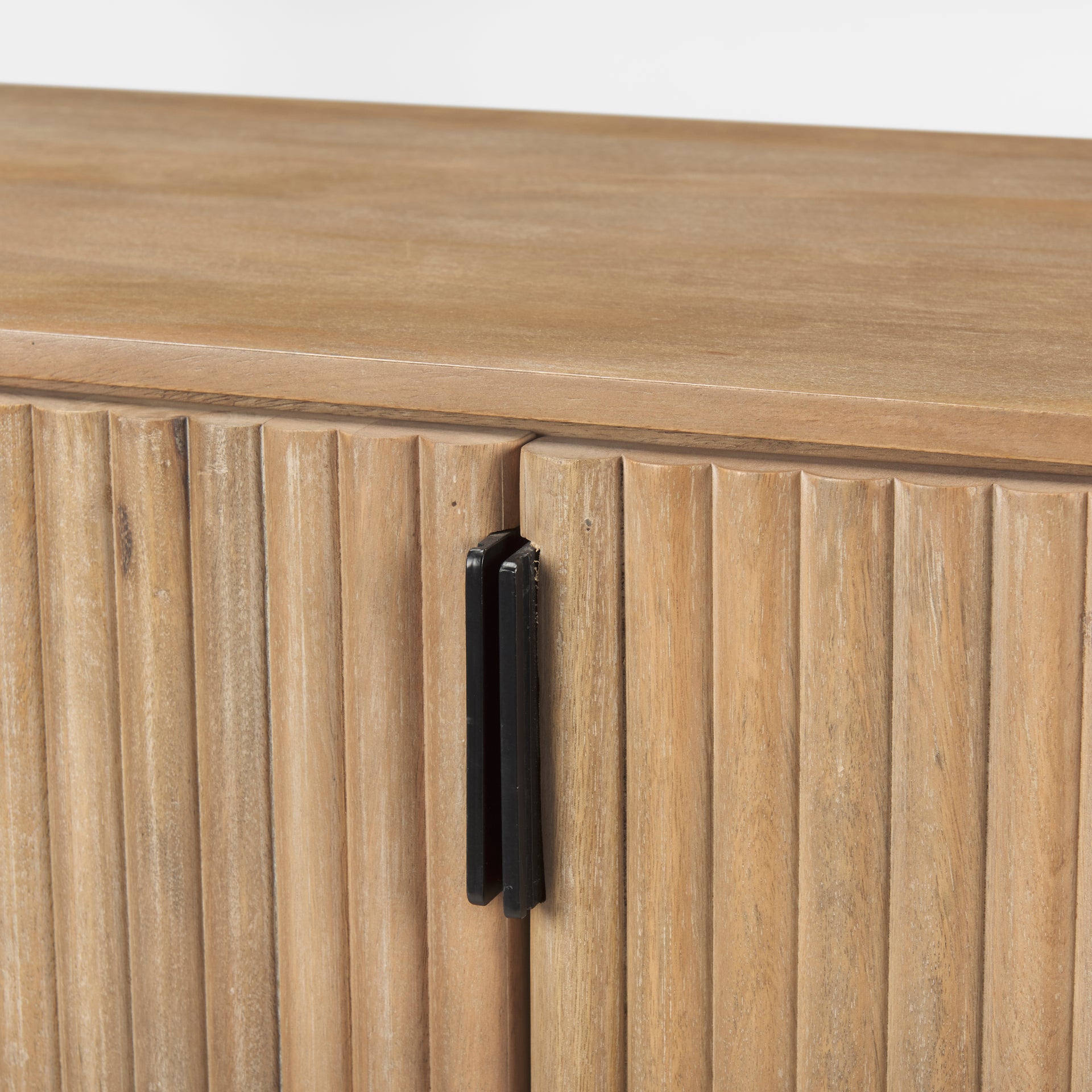 Terra light brown wood fluted sideboard front view with curved ends