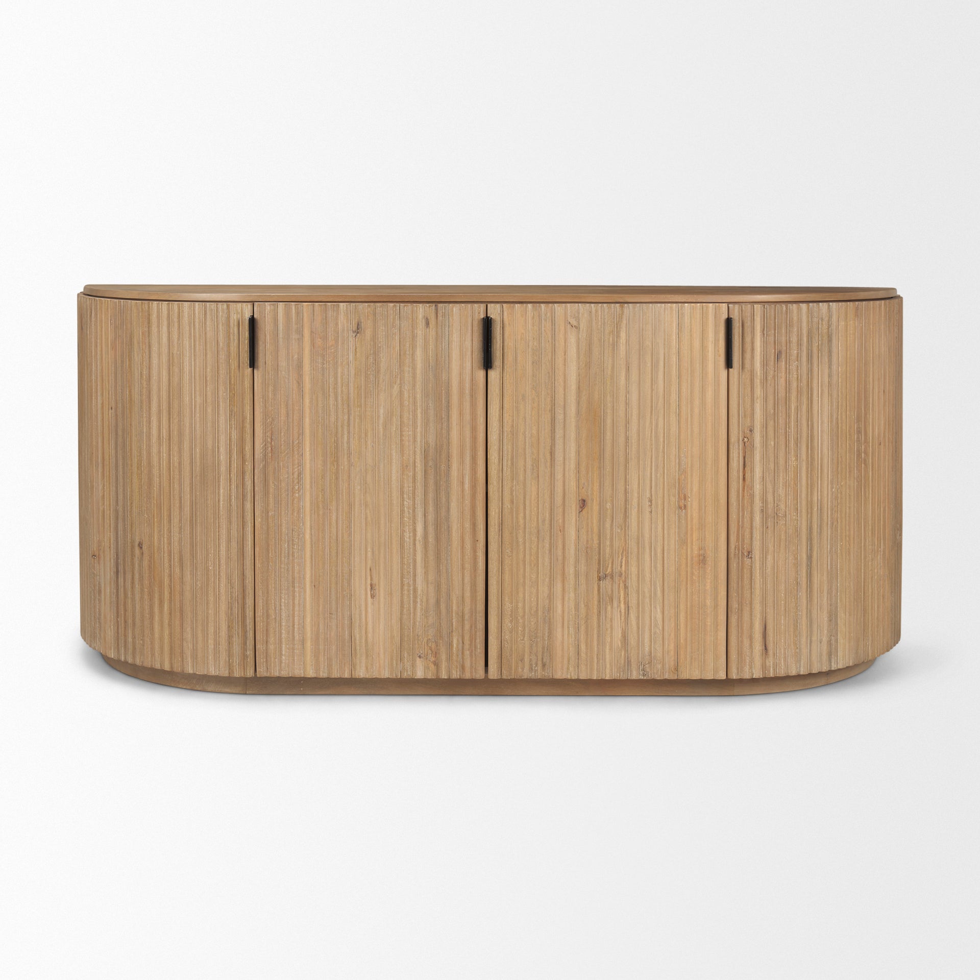 Terra light brown wood fluted sideboard front view with curved ends