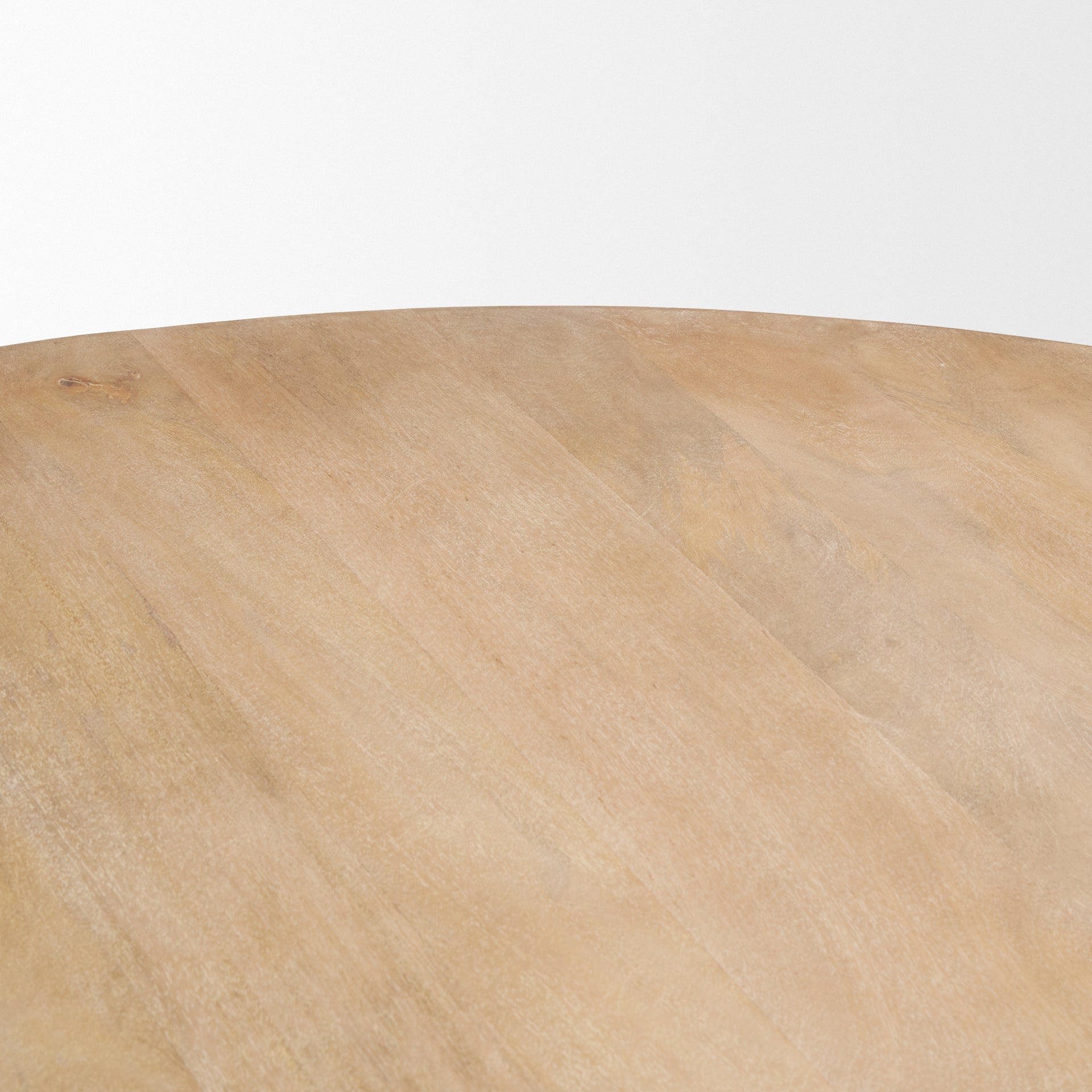 Front view of the 60 inch Terra round dining table featuring a light brown wood finish and a thick fluted cylindrical pedestal base