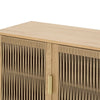 Close-up view highlighting the rhythmic vertical lines of the fluted glass door insert