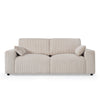 Theo Sofa front view in cream fabric, modern minimalist sofa with wide cushions