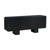 Three-quarter perspective view of the Tonic sideboard featuring a matte black finish with a unique hammered texture on the door panels and chunky block feet