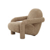 Low-angled side view showcasing the architectural flow of the upholstered arms into the front support legs