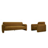Lifestyle shot featuring the ginger accent chair and matching sofa against a white background