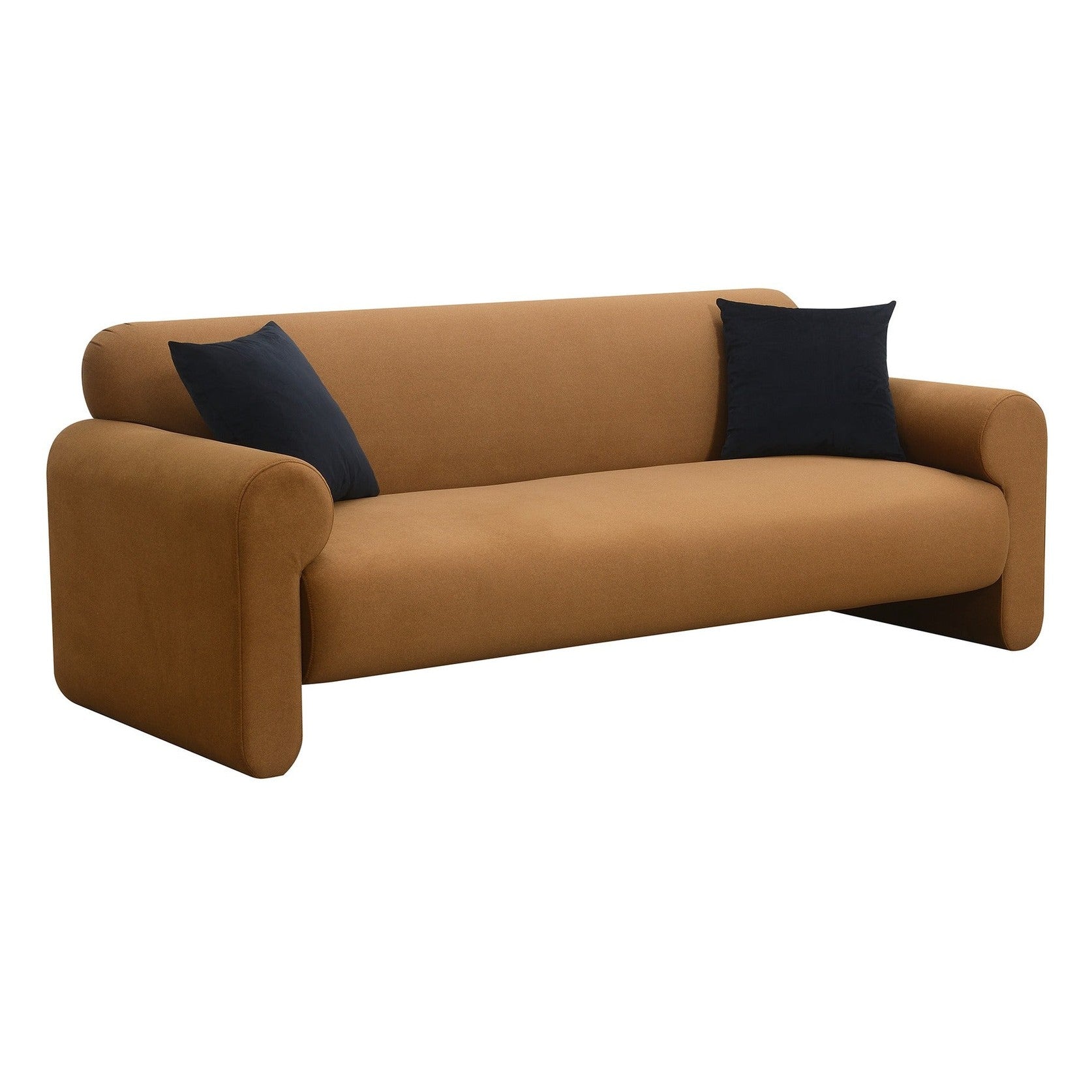 Front view of Torvi roll arm sofa in forest green