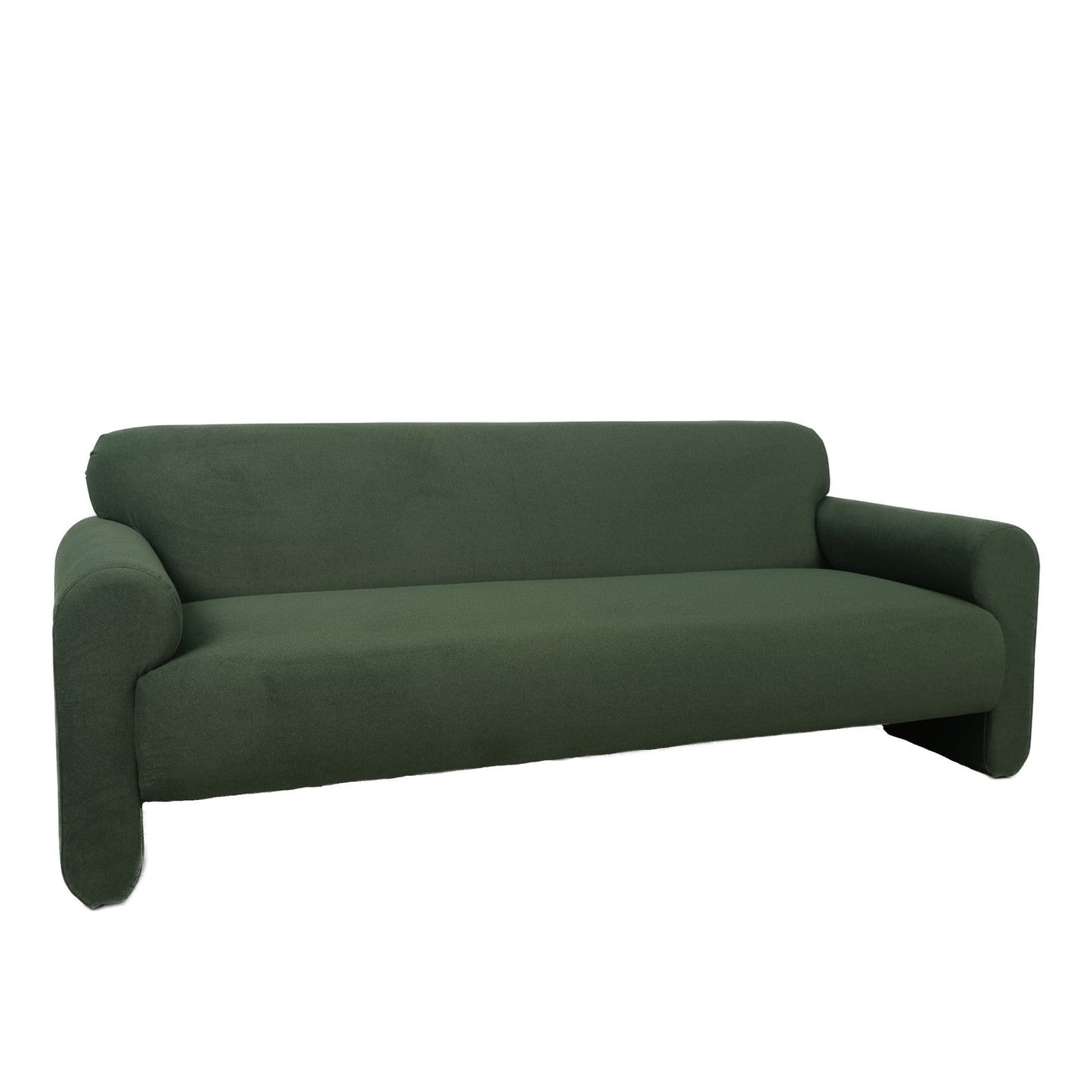 Front view of Torvi roll arm sofa in forest green