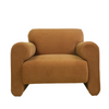 Front view of the Torvi chair variant in a warm ginger orange textured upholstery