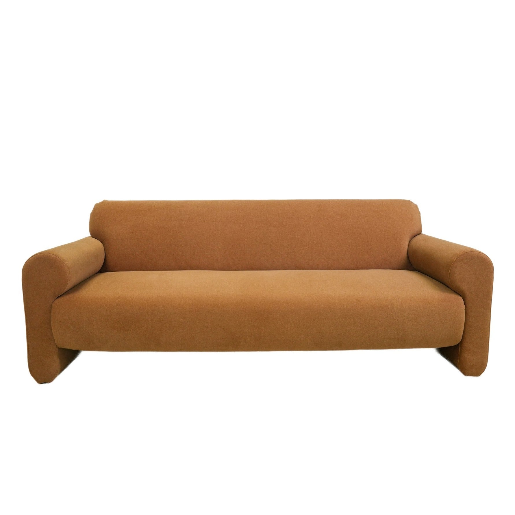 Front view of Torvi roll arm sofa in forest green