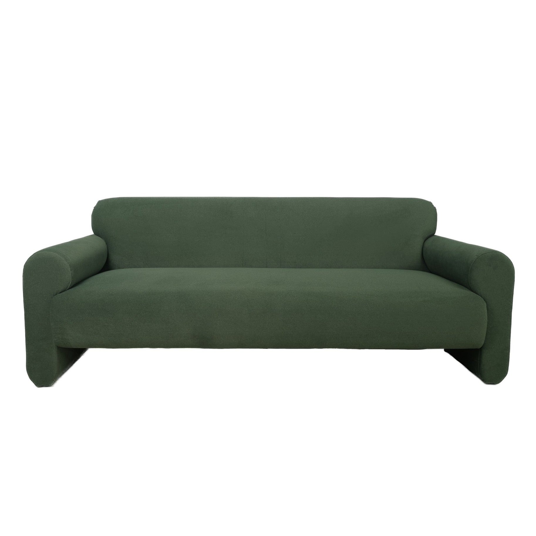 Front view of Torvi roll arm sofa in forest green