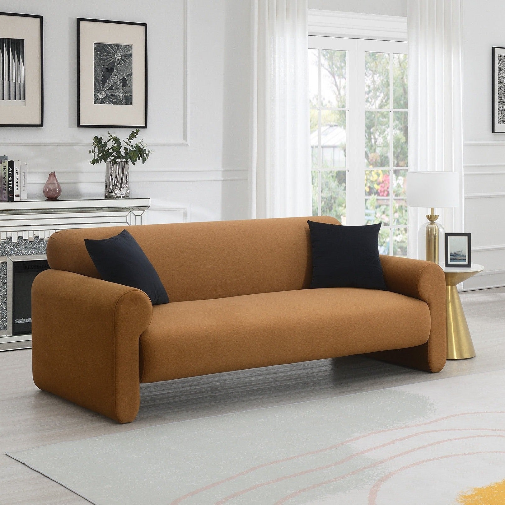 Front view of Torvi roll arm sofa in forest green