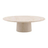 Front view of the Trebol outdoor coffee table set featuring a two-tier nesting design in a light natural wood finish