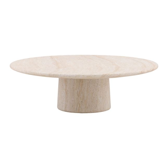 Front view of the Trebol outdoor coffee table set featuring a two-tier nesting design in a light natural wood finish
