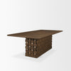 Alternative angled perspective highlighting the rich wood grain and the intricate woven pattern of the substantial central pedestal