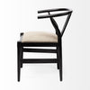 Straight-on side profile view focusing on the ergonomic arch of the backrest and the clean lines of the tapered black legs