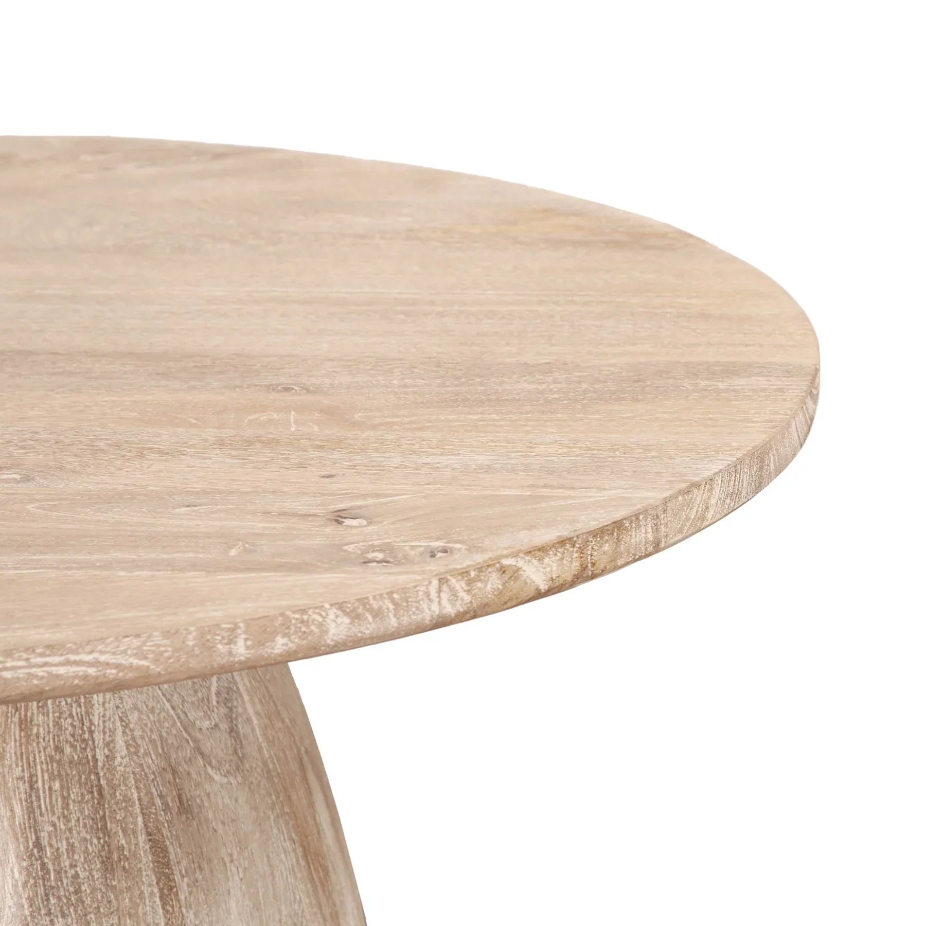Front view of the Truffle coffee table featuring a circular top and a thick dome-shaped pedestal base in a light natural oak finish